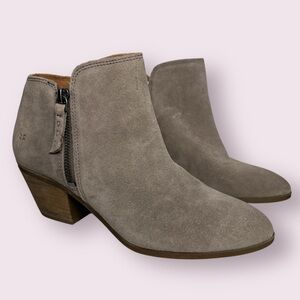 Frye Judith Zip Ankle Bootie Leather Suede Taupe Tan 6.5